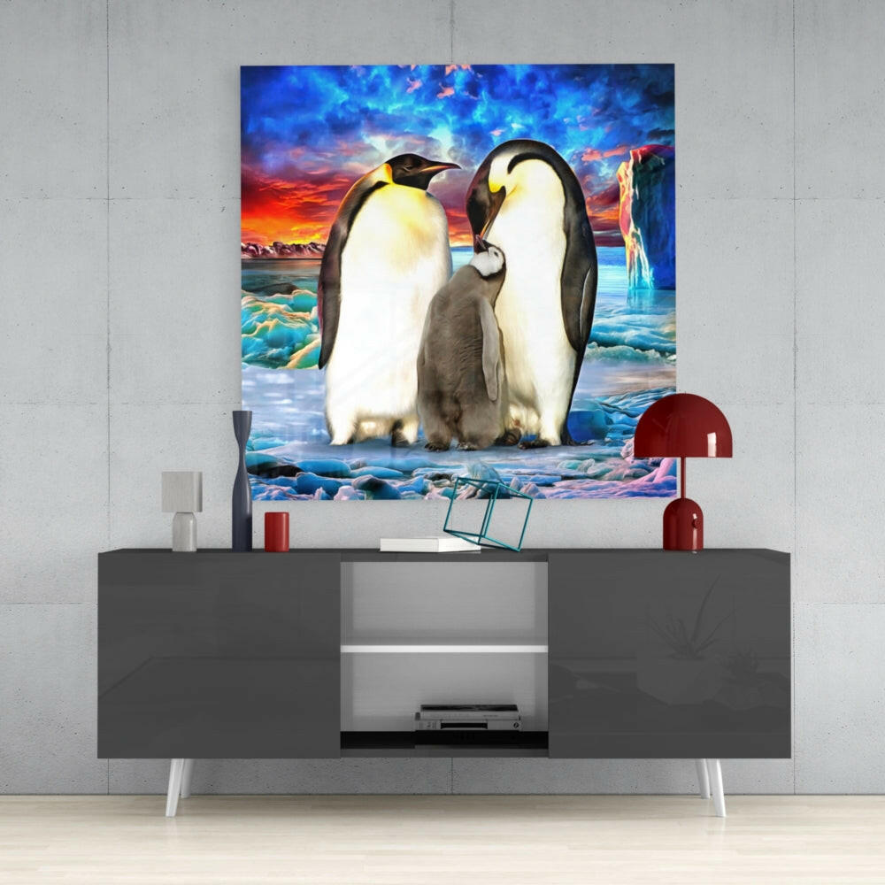 Penguin Family Glass Wall Art-3