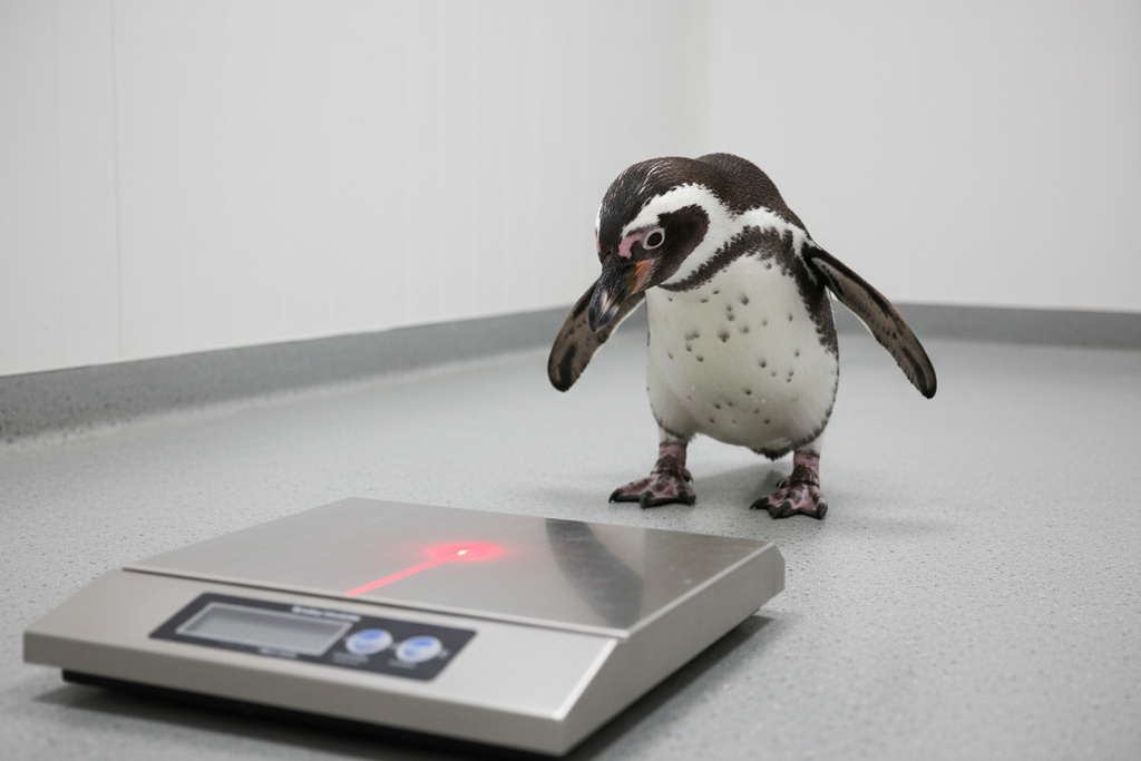 Penguin following laser to scale