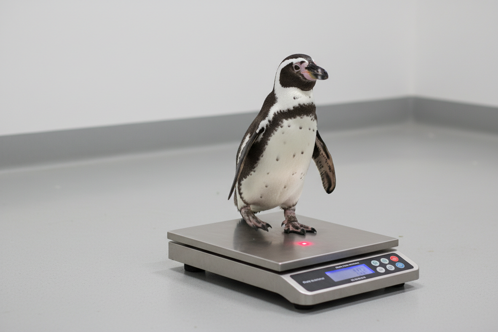 Penguin stepping onto scale